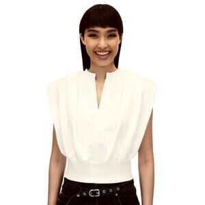 Phillip Lim Ivory Sleeveless Front V Draped Shoulder Ribbed Hem Vest XS